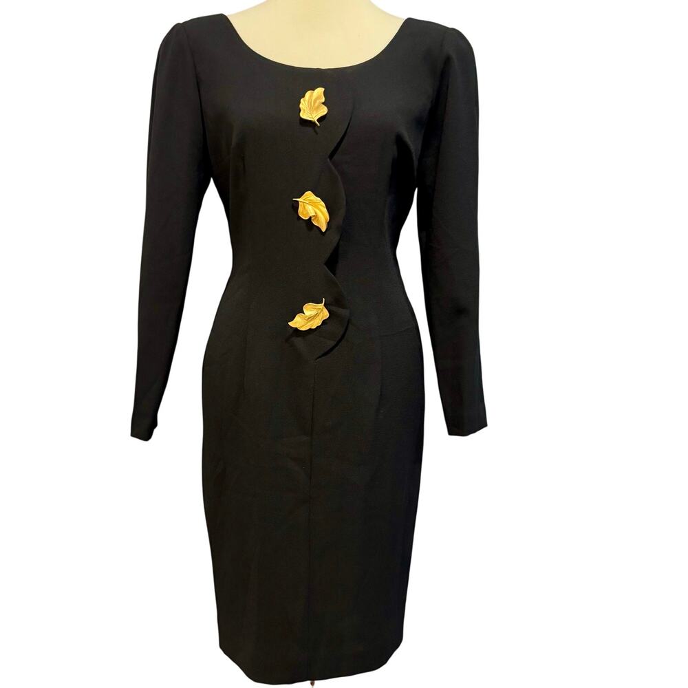 Vintage Talbots Petites LBD 80s Power Dress Mob Wife Scalloped Sheath Fall 8